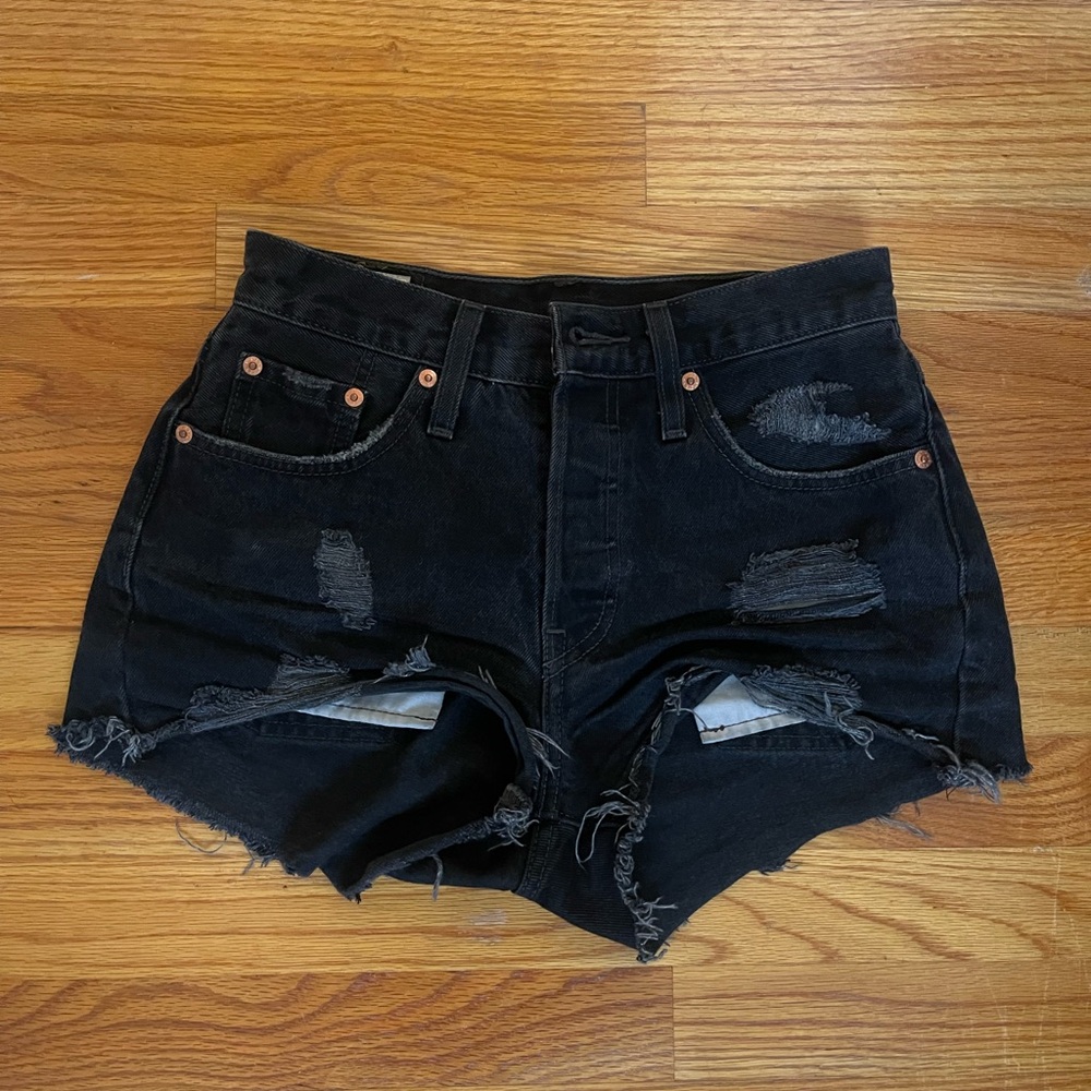 Levi's 501 Black Distressed Jean Shorts